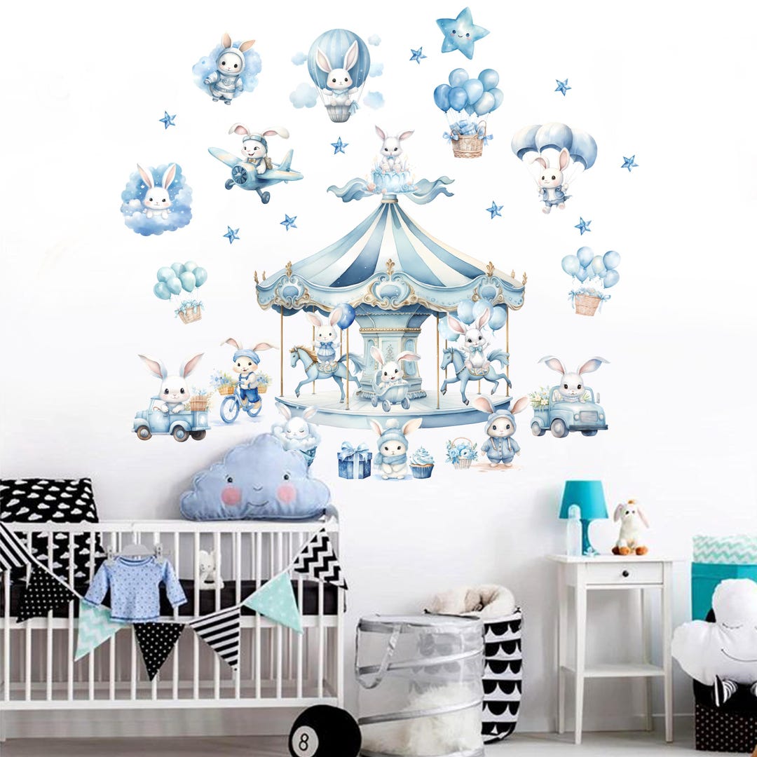 Blue Bunny Wall Decal Rabbit Wall Sticker Bunny Playground Wall Mural ...