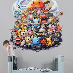 Sticker mural Pokémon Personnages de dessins animés japonais Sticker mural Monstres de poche Sticker mural Pokémon Go pour chambre d'enfant Sticker chambre d'enfant