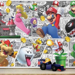 Super Mario Bros Tapete Rosa Schloss Wandtattoo Luigi Wandkunst Koppa Wandaufkleber Prinzessin Peach Wandbild für Junge Zimmer Kind Raum Dekor
