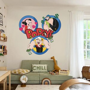 Popeye the Sailor Man Wall Sticker For Nursery Room Vintage Cartoon Character Wall Art for kids room Popeye wall decal playroom decoration.