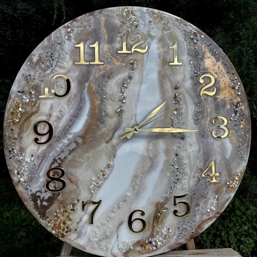 Handmade Golden Marble Epoxy Resin Clock | Luxury Wall Art Decor - Etsy