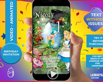 Alice in Wonderland Birthday Video Invitation: Animated MP4 (Digital)