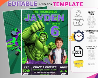 Editable Hulk Birthday Invitation Template (Digital Donwload)
