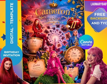 Descendants Wicked Wonderland Birthday Invitation Template: Editable +Thank You Card (Digital Download)