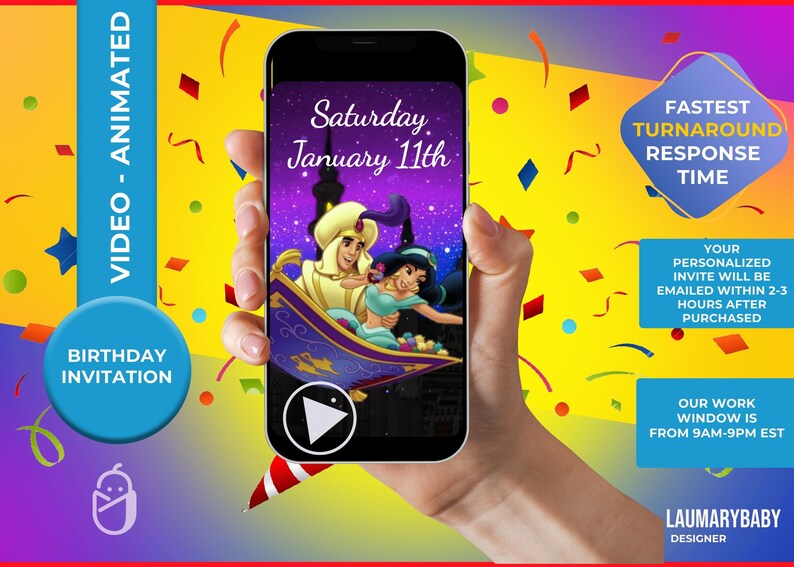 Princess Jasmine Animated Birthday Invitation: Aladdin Video Invite - Etsy