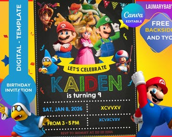 Mario Birthday Invitation Template: Editable +Thank You Card (Digital Download)