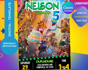 Zootopia 2 Birthday Invitation Template: Editable +Thank You Card (Digital Download)