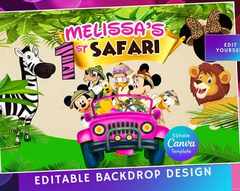 Minnie Safari Birthday Backdrop: Editable Party Design (Digital Template)
