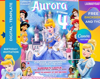 Princess Cinderella Birthday Invitation Template: Editable 5x7, 4x6 + Thank You Card (Digital Download)