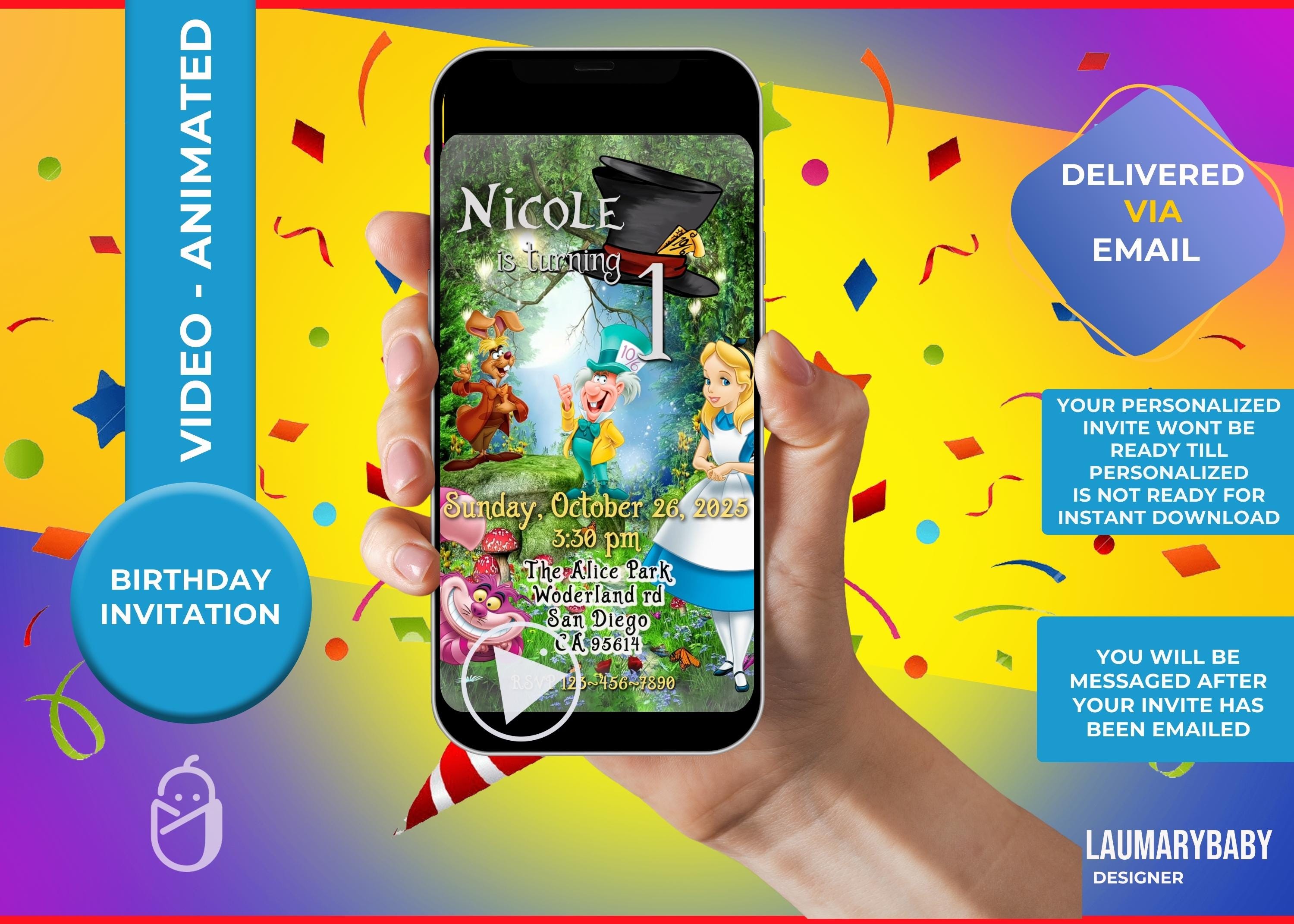 Alice in Wonderland Birthday Video Invitation: Animated MP4 (digital) -  Etsy UK