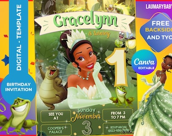Princess Tiana Birthday Invitation Template: Editable 5x7, 4x6 + Thank You Card (Digital Download)