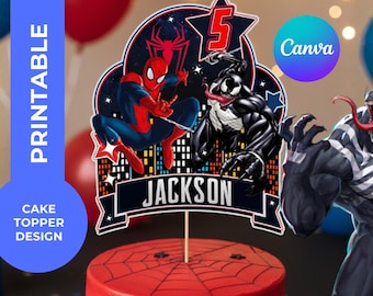 Spiderman vs Venom Cake Topper: Editable Birthday Party Decor (PNG/PDF)