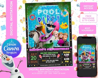 Frozen Pool Party Invitation: Editable Canva template (Digital Download)