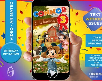 Mickey Farm Birthday Invitation: Barnyard Birthday Video Invitation