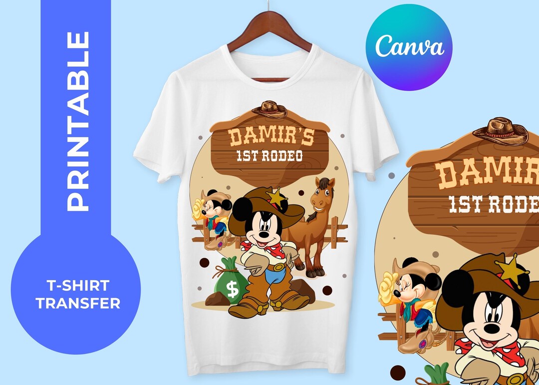Mickey Rodeo Birthday T-shirt Design: Editable Canva Template - Etsy