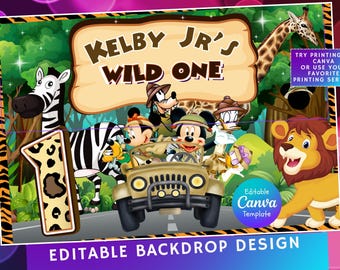 Mickey Safari Birthday Backdrop: Editable Party Design (Digital Template)