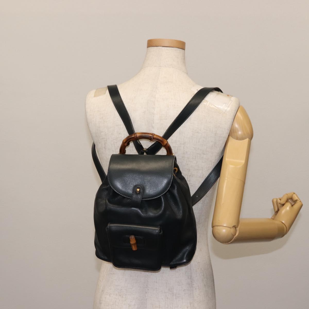 GUCCI Bamboo Backpack Leather Navy Gold 003 2058 0016 Auth kk564 GUCCI Bamboo Backpack Leather Navy Gold 003 2058 0016 Auth  main image 2