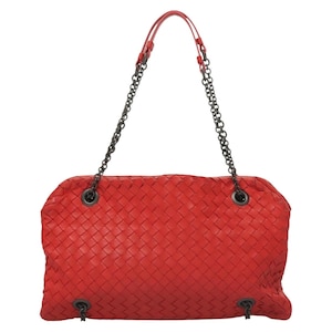 BOTTEGA VENETA INTRECCIATO shoulder bag with original red leather chain
