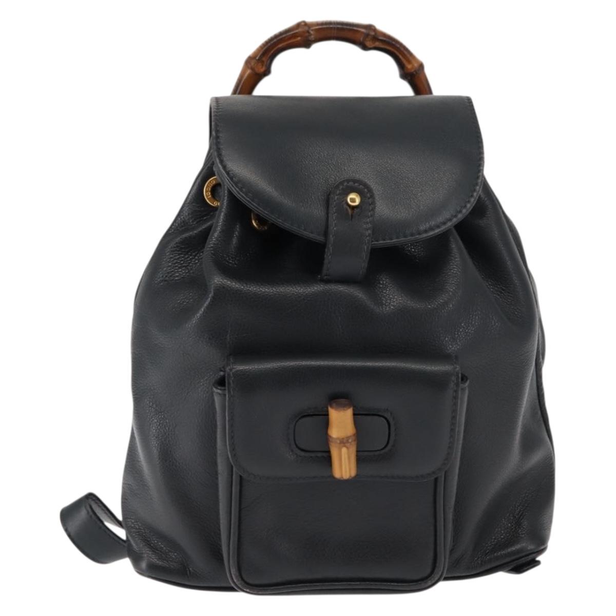 GUCCI Bamboo Backpack Leather Navy Gold 003 2058 0016 Auth kk564 GUCCI Bamboo Backpack Leather Navy Gold 003 2058 0016 Auth  main image 3