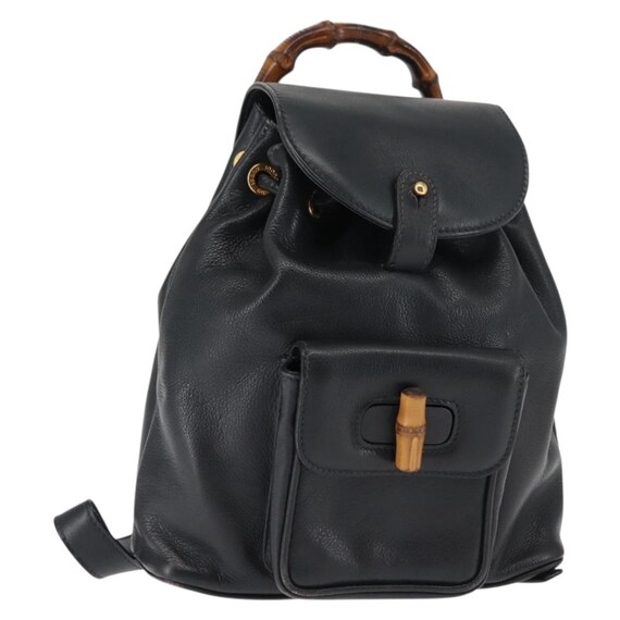 GUCCI Bamboo Backpack Leather Gold Navy 003 58 0030  display picture 1