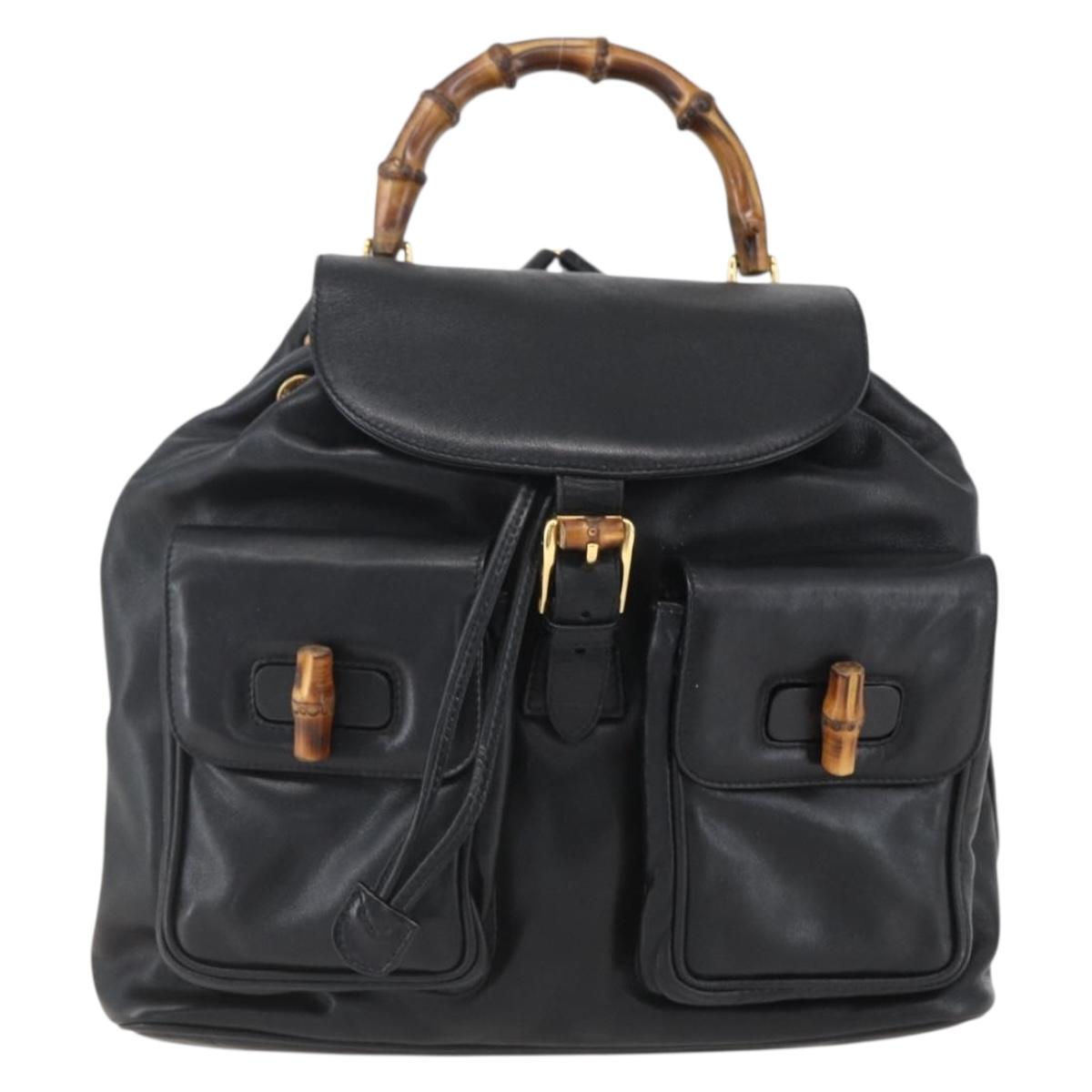 GUCCI Bamboo Backpack Leather Black Gold 003 2058 0016 Auth kk594 GUCCI Bamboo Backpack Leather Black Gold 003 2058 0016 Auth  main image 3