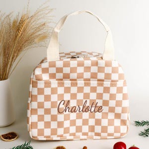 Sac à lunch personnalisé brodé à carreaux | Retour au cartable | Sac boîte à lunch pour enfants | Cadeau de rentrée | Sac à lunch isotherme pour enfants