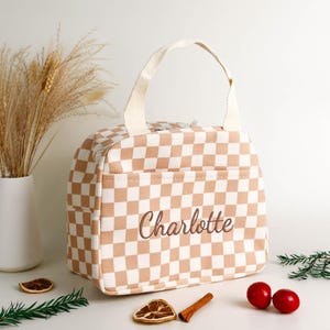 Sac à lunch personnalisé brodé à carreaux | Retour au cartable | Sac boîte à lunch pour enfants | Cadeau de rentrée | Sac à lunch isotherme pour enfants