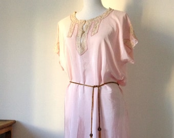 Antique 1920s French light pink rayon lace nightgown Sz M