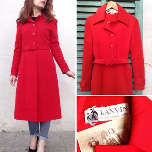 LANVIN Paris couture 1960s 70s red wool belted coat
