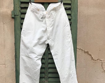 Vintage french antique 1900s white cotton pants peasant trousers