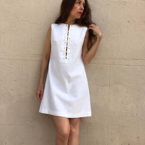 1960s French white safari saharienne mods mini dress