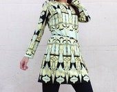 French VTG 60s wallpaper print mini silk dress S