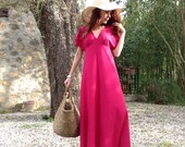 1970s PINK Magenta maxi dress butterfly sleeves