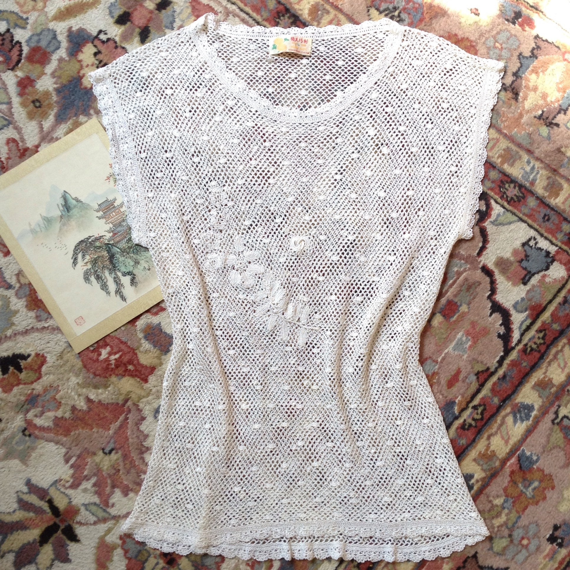 1930s Silk Ivory Crochet Blouse With Floral & Polka Dots - Etsy