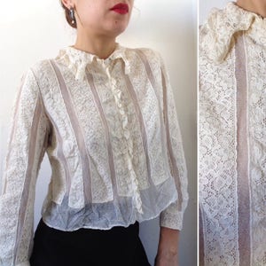 Antique French Fabulous 1900s lace and mesh chemisier / blouse XS