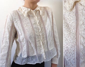 Antique French Fabulous 1900s lace and mesh chemisier / blouse XS