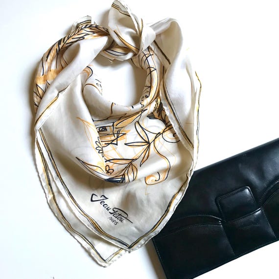 Écharpe Foulard 100% Soie Jean Patou Paris - Motif Floral, Tons Verts