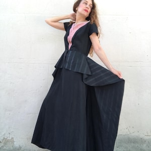 1930s French couture black silk maxi dress with matching jacket