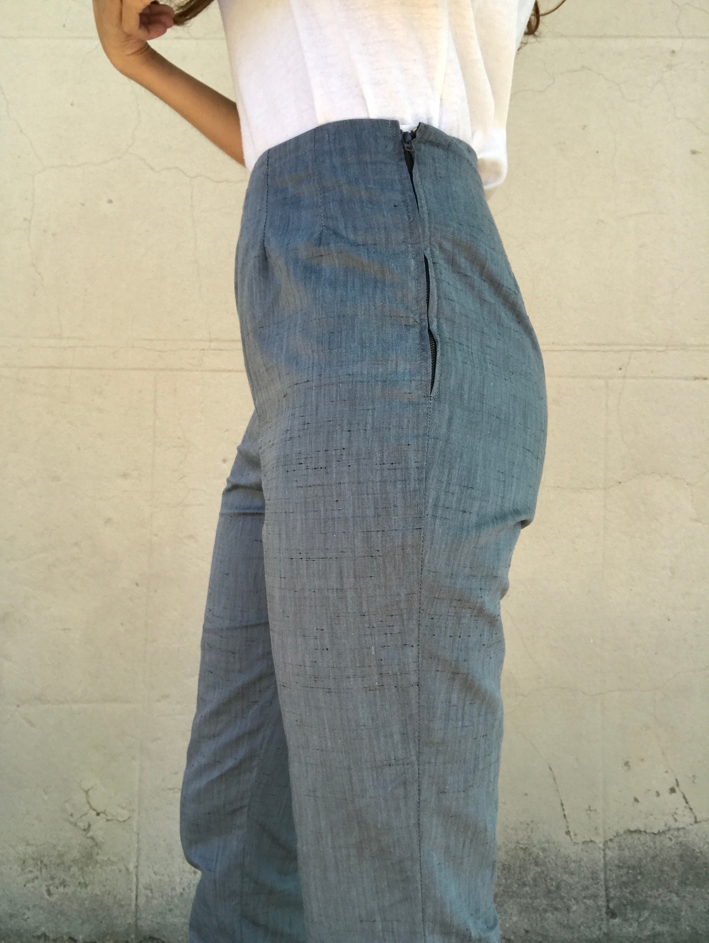 1940s - Early 1950s French VTG Blue Silk Pants Sz Small