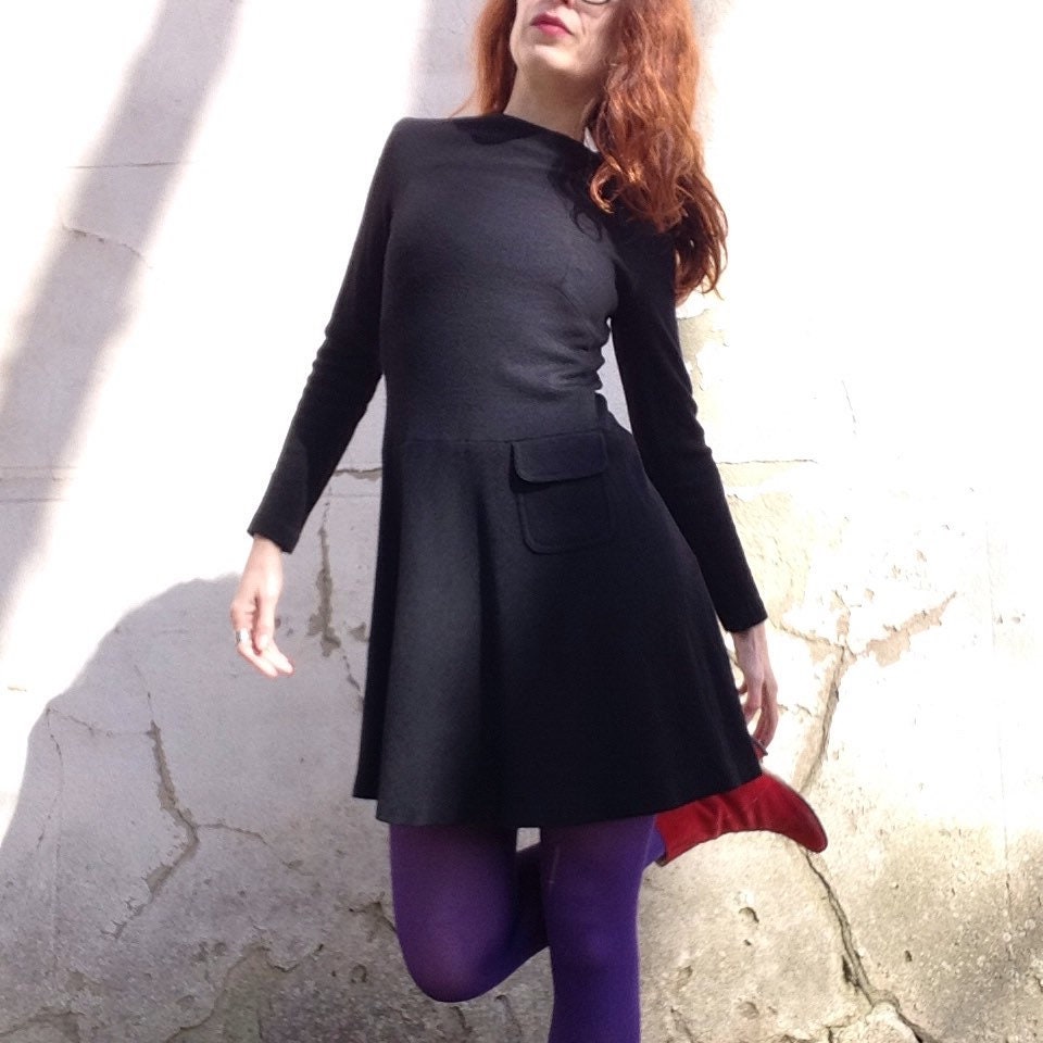 1960s Mods Black Wool Knit Dress Dress Sz S | Etsy