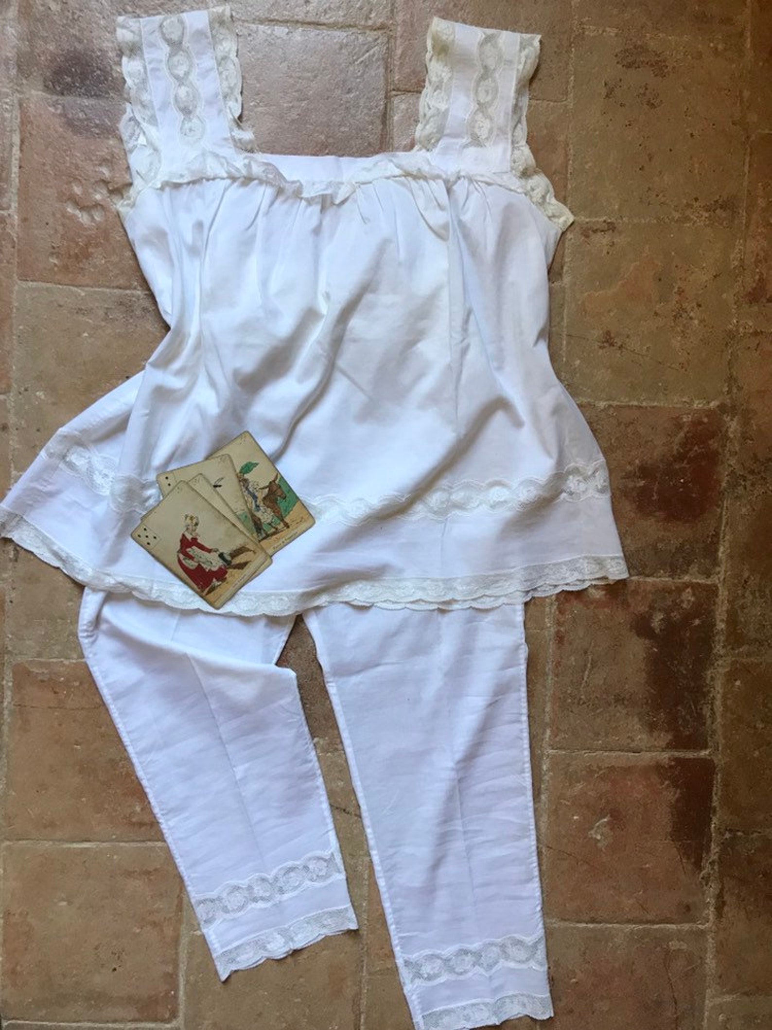 1900s Summer French Pajamas / Antique French Cotton and Lace Etsy