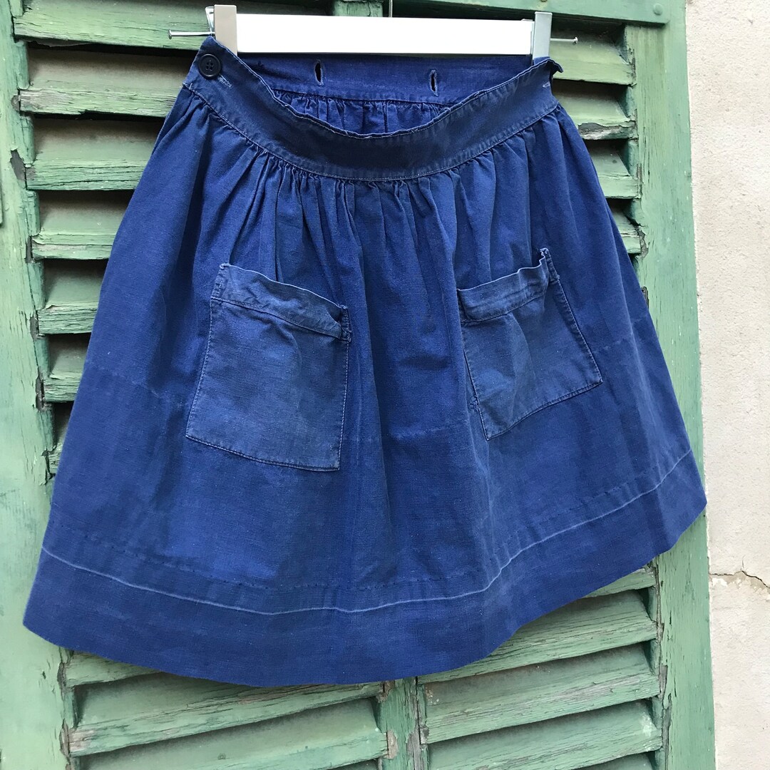 French 1940s Chore Blue Moleskine Skirt Sz S - Etsy