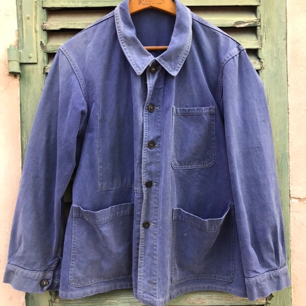 1950s French blue denim chore jacket / peasant / worker