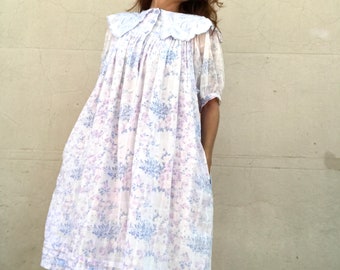 vintage folk indien brodé robe en coton à col maxi floral sz M