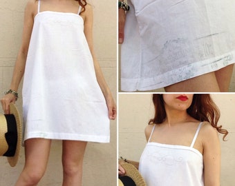 RARE Samaritaine old ink pad French antique white Cotton night dress / tunic sun dress SB monogram