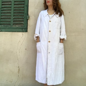 Rare ANTIQUE French linen ATELIER Duster coat/ chore workwear coat