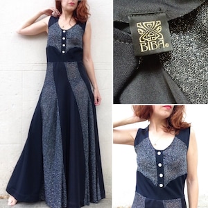 BIBA 1970s maxi black and silver lame dress sz S
