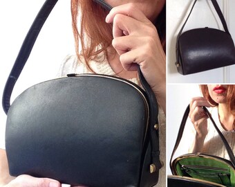 French Vtg 1940s Large Leather Handbag / Kelly 40s Bag/ Metal