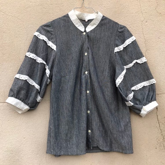 1960s french big ruffled poet sleeves blouse sz S