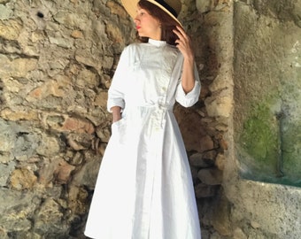 French antique worker chore dress old linen cotton